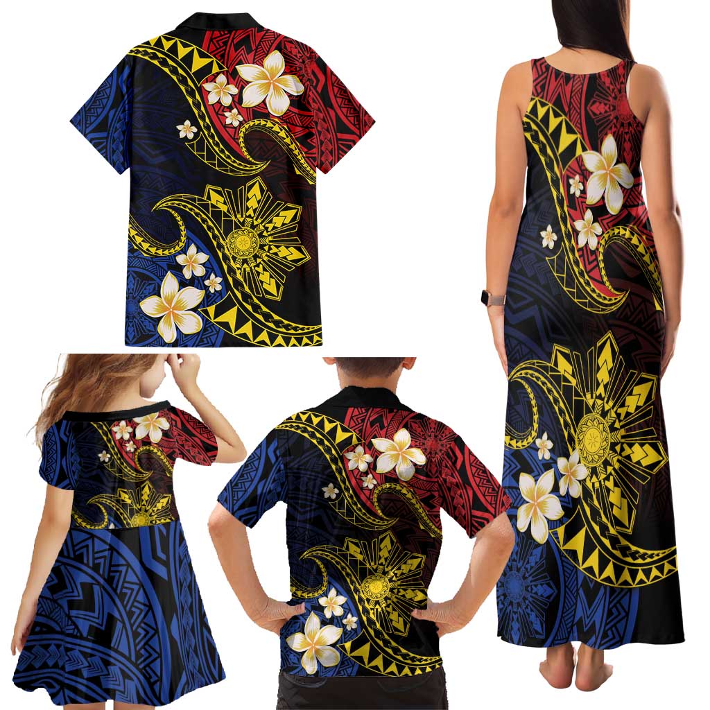 Philippines Spirit Tribal Sun Plumeria Family Matching Tank Maxi Dress and Hawaiian Shirt Red And Blue Polynesian Pattern LT01 - Polynesian Pride