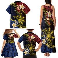 Philippines Spirit Tribal Sun Plumeria Family Matching Tank Maxi Dress and Hawaiian Shirt Red And Blue Polynesian Pattern LT01 - Polynesian Pride