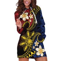 Philippines Spirit Tribal Sun Plumeria Hoodie Dress Red And Blue Polynesian Pattern LT01 Black - Polynesian Pride