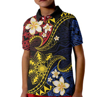 Philippines Spirit Tribal Sun Plumeria Kid Polo Shirt Red And Blue Polynesian Pattern LT01 Kid Black - Polynesian Pride