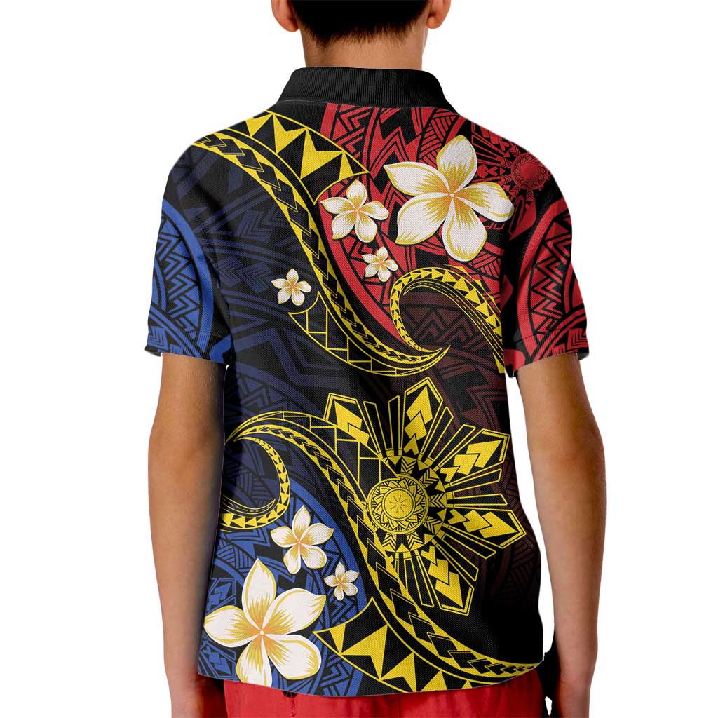 Philippines Spirit Tribal Sun Plumeria Kid Polo Shirt Red And Blue Polynesian Pattern LT01 - Polynesian Pride