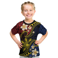 Philippines Spirit Tribal Sun Plumeria Kid T Shirt Red And Blue Polynesian Pattern LT01 Black - Polynesian Pride