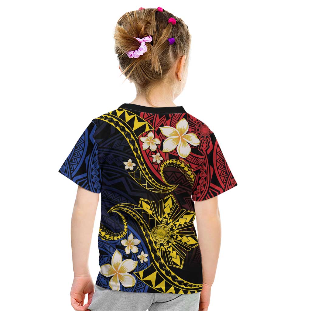 Philippines Spirit Tribal Sun Plumeria Kid T Shirt Red And Blue Polynesian Pattern LT01 - Polynesian Pride