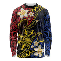 Philippines Spirit Tribal Sun Plumeria Long Sleeve Shirt Red And Blue Polynesian Pattern LT01 Unisex Black - Polynesian Pride