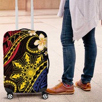 Philippines Spirit Tribal Sun Plumeria Luggage Cover Red And Blue Polynesian Pattern LT01 Black - Polynesian Pride