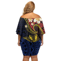 Philippines Spirit Tribal Sun Plumeria Off Shoulder Short Dress Red And Blue Polynesian Pattern LT01 - Polynesian Pride