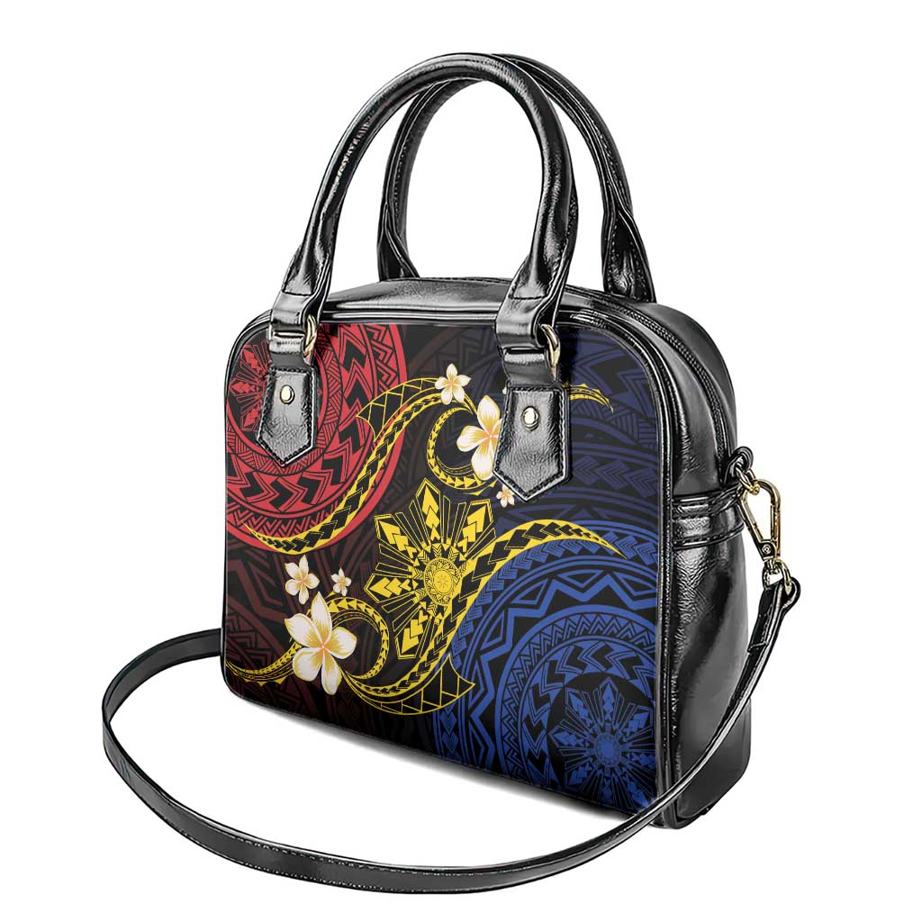 Philippines Spirit Tribal Sun Plumeria Shoulder Handbag Red And Blue Polynesian Pattern