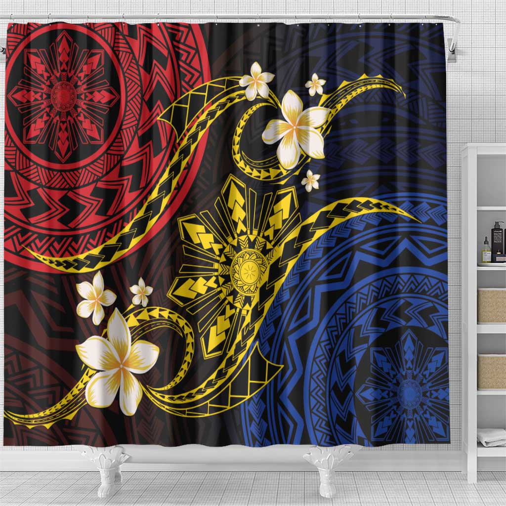 Philippines Spirit Tribal Sun Plumeria Shower Curtain Red And Blue Polynesian Pattern