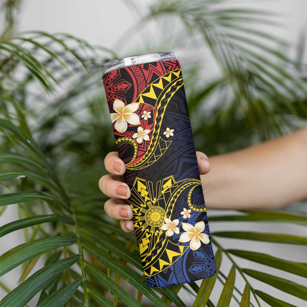 Philippines Spirit Tribal Sun Plumeria Skinny Tumbler Red And Blue Polynesian Pattern LT01 - Polynesian Pride