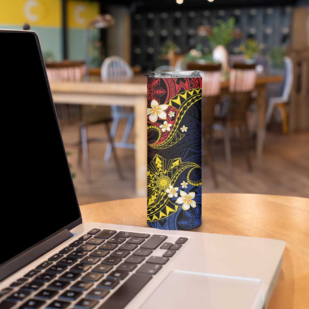 Philippines Spirit Tribal Sun Plumeria Skinny Tumbler Red And Blue Polynesian Pattern LT01 - Polynesian Pride