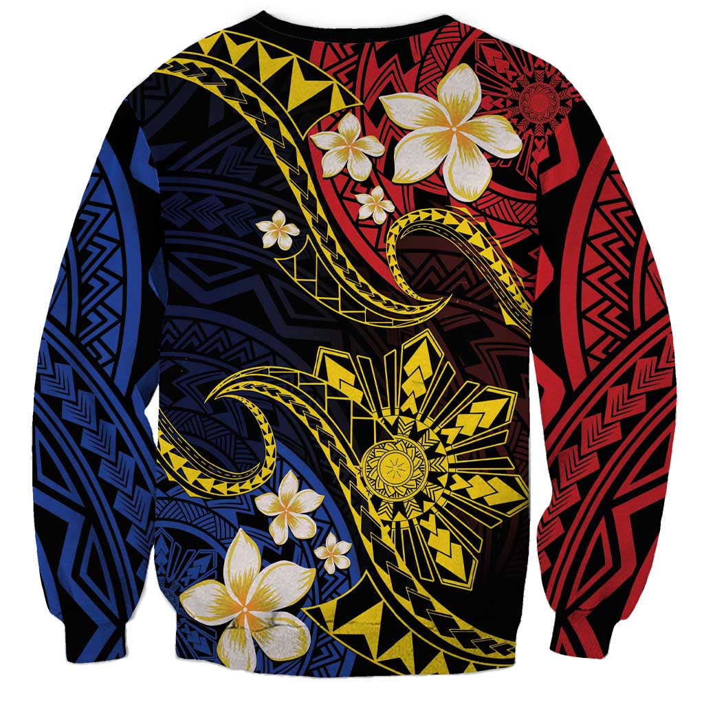 Philippines Spirit Tribal Sun Plumeria Sweatshirt Red And Blue Polynesian Pattern