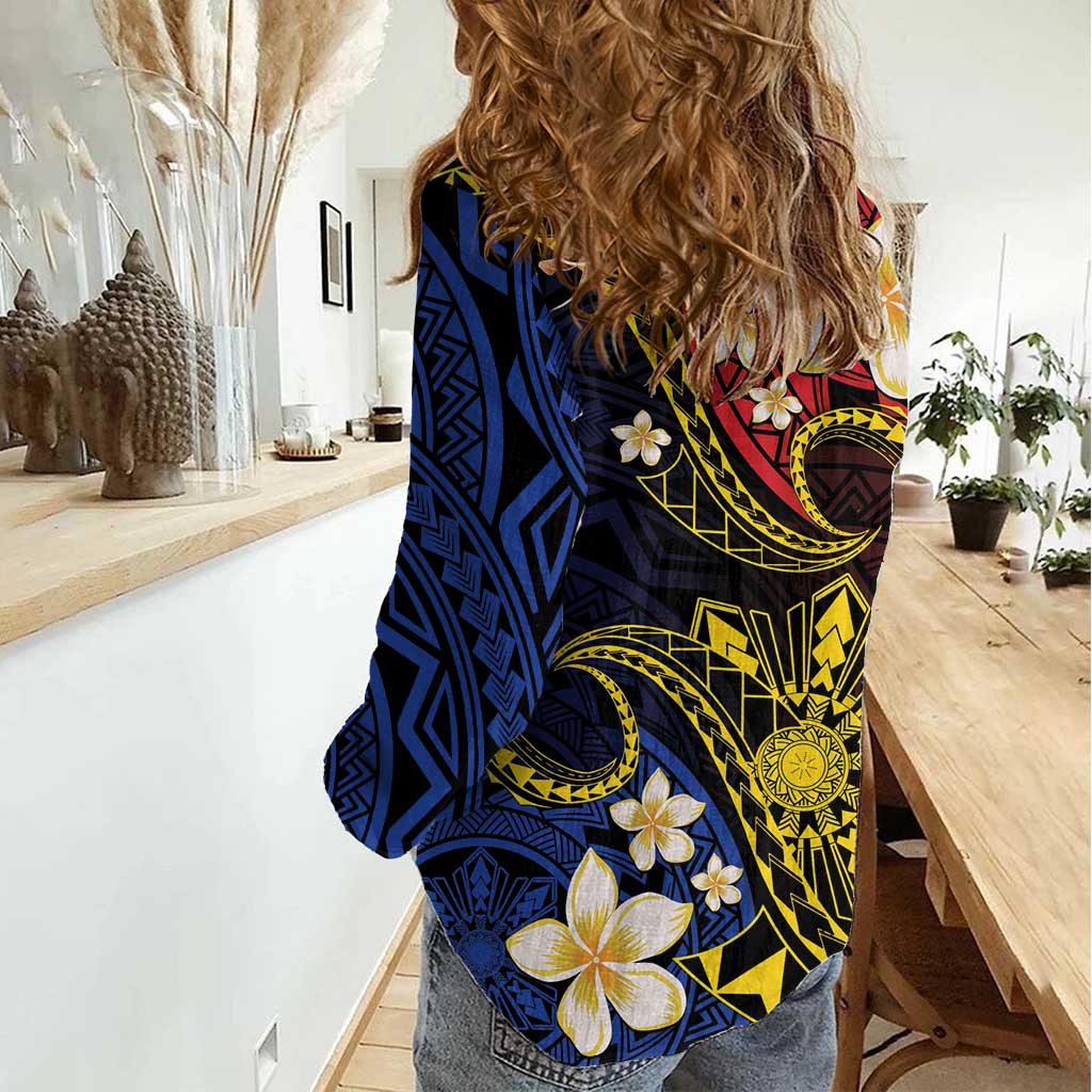 Philippines Spirit Tribal Sun Plumeria Women Casual Shirt Red And Blue Polynesian Pattern LT01 - Polynesian Pride