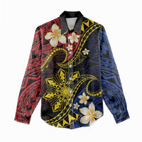 Philippines Spirit Tribal Sun Plumeria Women Casual Shirt Red And Blue Polynesian Pattern LT01 - Polynesian Pride