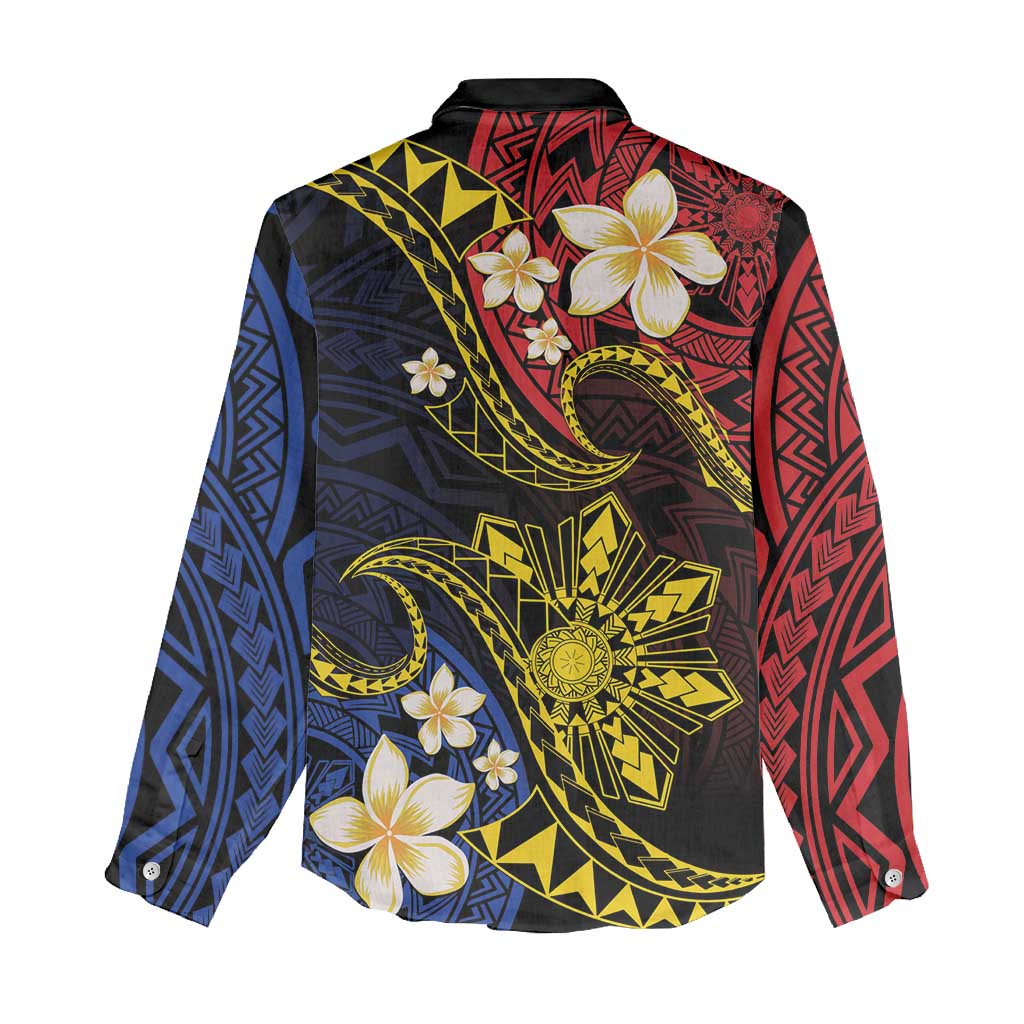 Philippines Spirit Tribal Sun Plumeria Women Casual Shirt Red And Blue Polynesian Pattern LT01 - Polynesian Pride