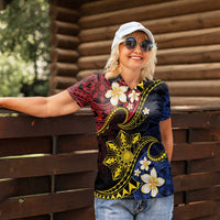 Philippines Spirit Tribal Sun Plumeria Women Polo Shirt Red And Blue Polynesian Pattern LT01 - Polynesian Pride