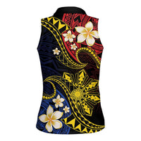 Philippines Spirit Tribal Sun Plumeria Women Sleeveless Polo Shirt Red And Blue Polynesian Pattern LT01 - Polynesian Pride
