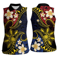 Philippines Spirit Tribal Sun Plumeria Women Sleeveless Polo Shirt Red And Blue Polynesian Pattern LT01 - Polynesian Pride