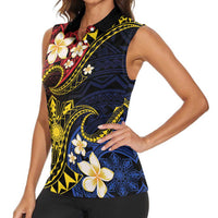 Philippines Spirit Tribal Sun Plumeria Women Sleeveless Polo Shirt Red And Blue Polynesian Pattern LT01 - Polynesian Pride