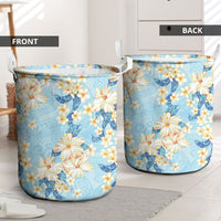 Hawaii Hibiscus Plumeria Blue Laundry Basket Polynesian Pattern