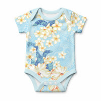 Hawaii Hibiscus Plumeria Blue Baby Onesie Polynesian Pattern