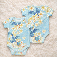 Hawaii Hibiscus Plumeria Blue Baby Onesie Polynesian Pattern
