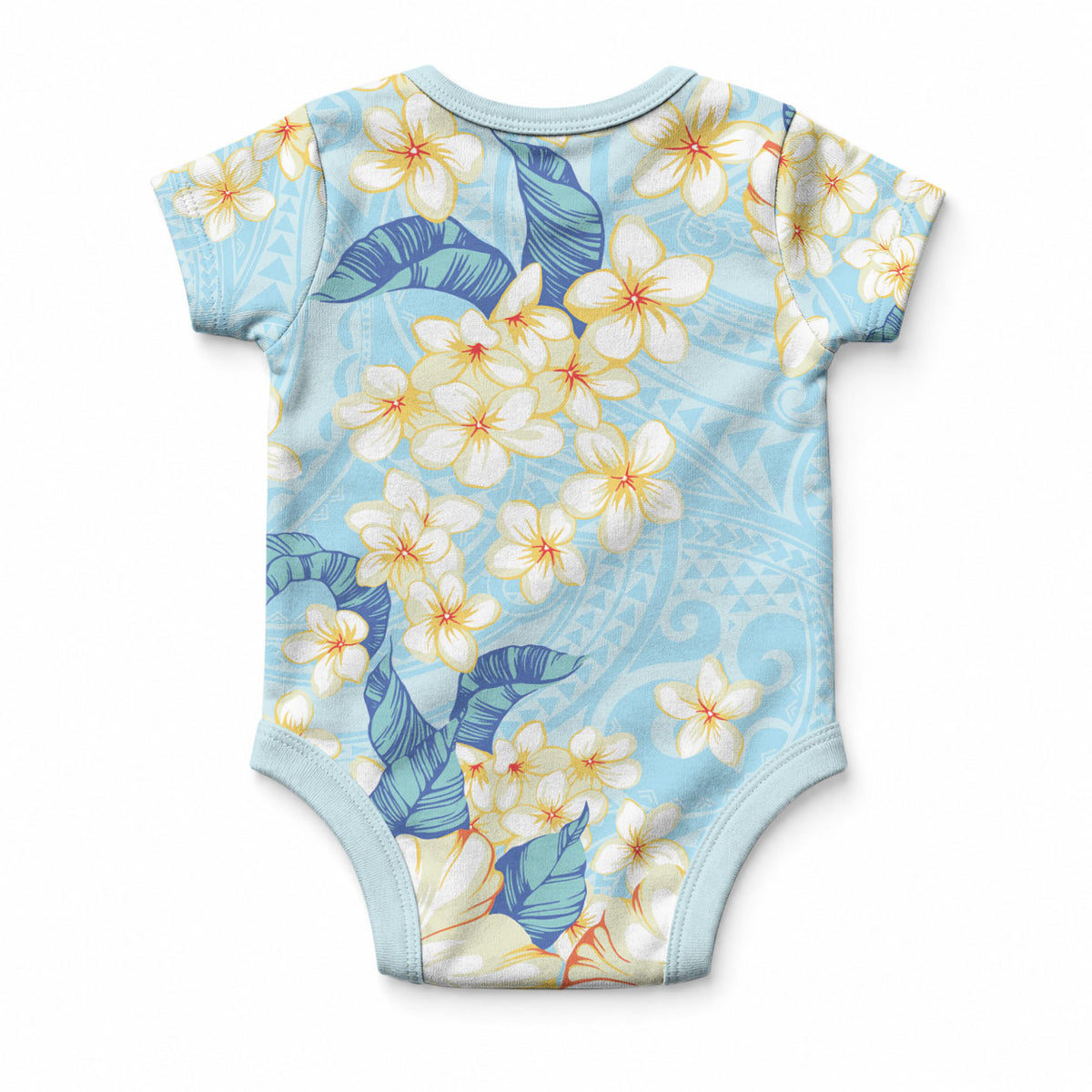 Hawaii Hibiscus Plumeria Blue Baby Onesie Polynesian Pattern