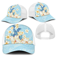 Hawaii Hibiscus Plumeria Blue Baseball Net Cap Polynesian Pattern