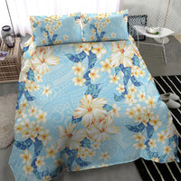 Hawaii Hibiscus Plumeria Blue Bedding Set Polynesian Pattern