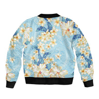 Hawaii Hibiscus Plumeria Blue Bomber Jacket Polynesian Pattern