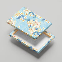 Hawaii Hibiscus Plumeria Blue Canvas Wall Art Polynesian Pattern