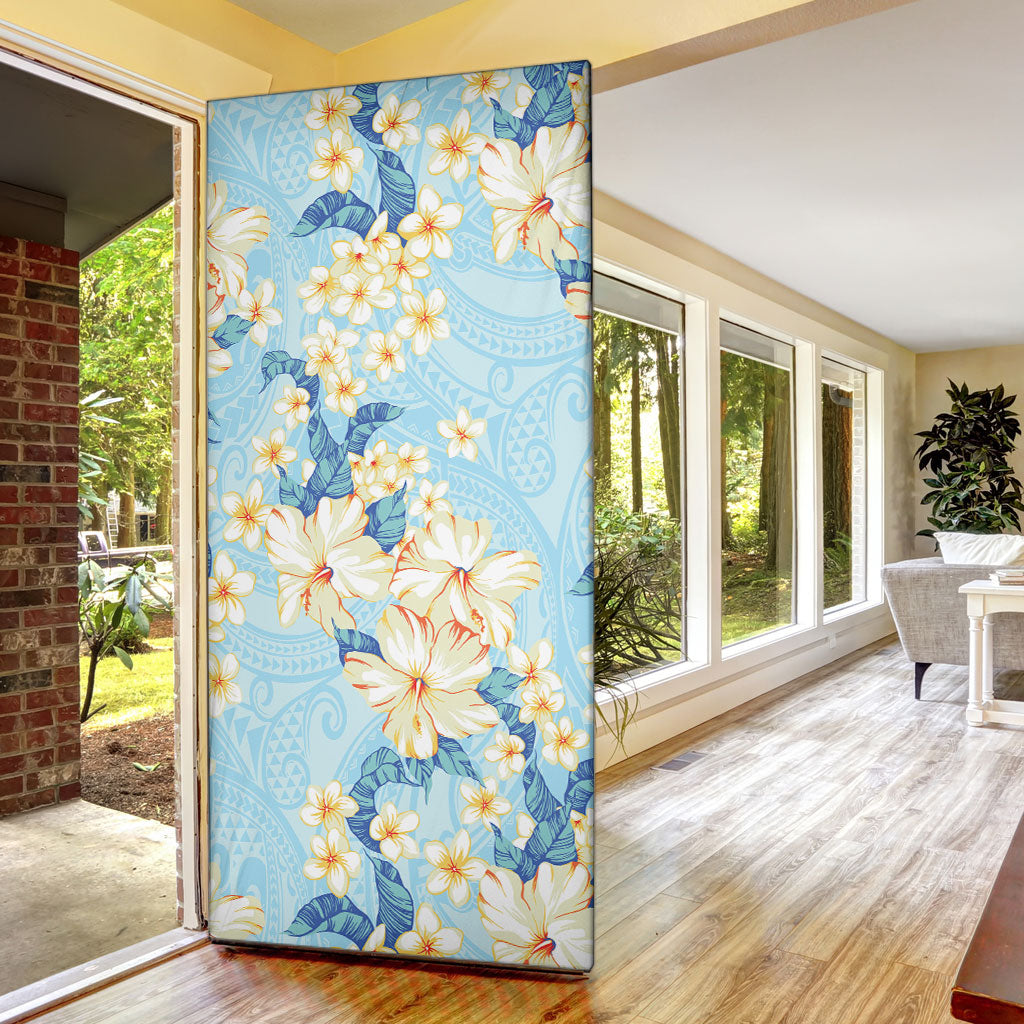 Hawaii Hibiscus Plumeria Blue Door Cover Polynesian Pattern