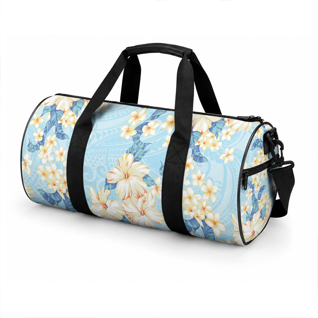 Hawaii Hibiscus Plumeria Blue Duffle Bag Polynesian Pattern