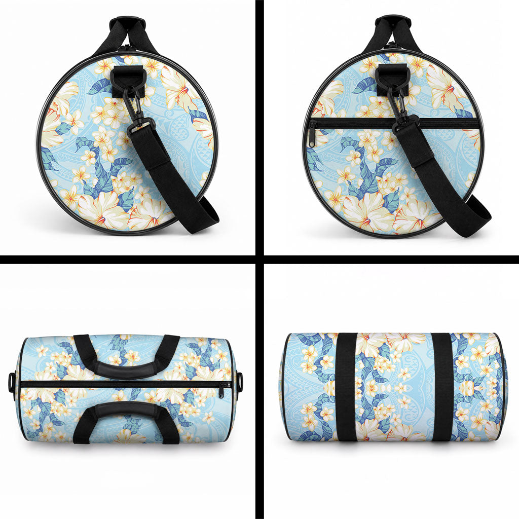 Hawaii Hibiscus Plumeria Blue Duffle Bag Polynesian Pattern
