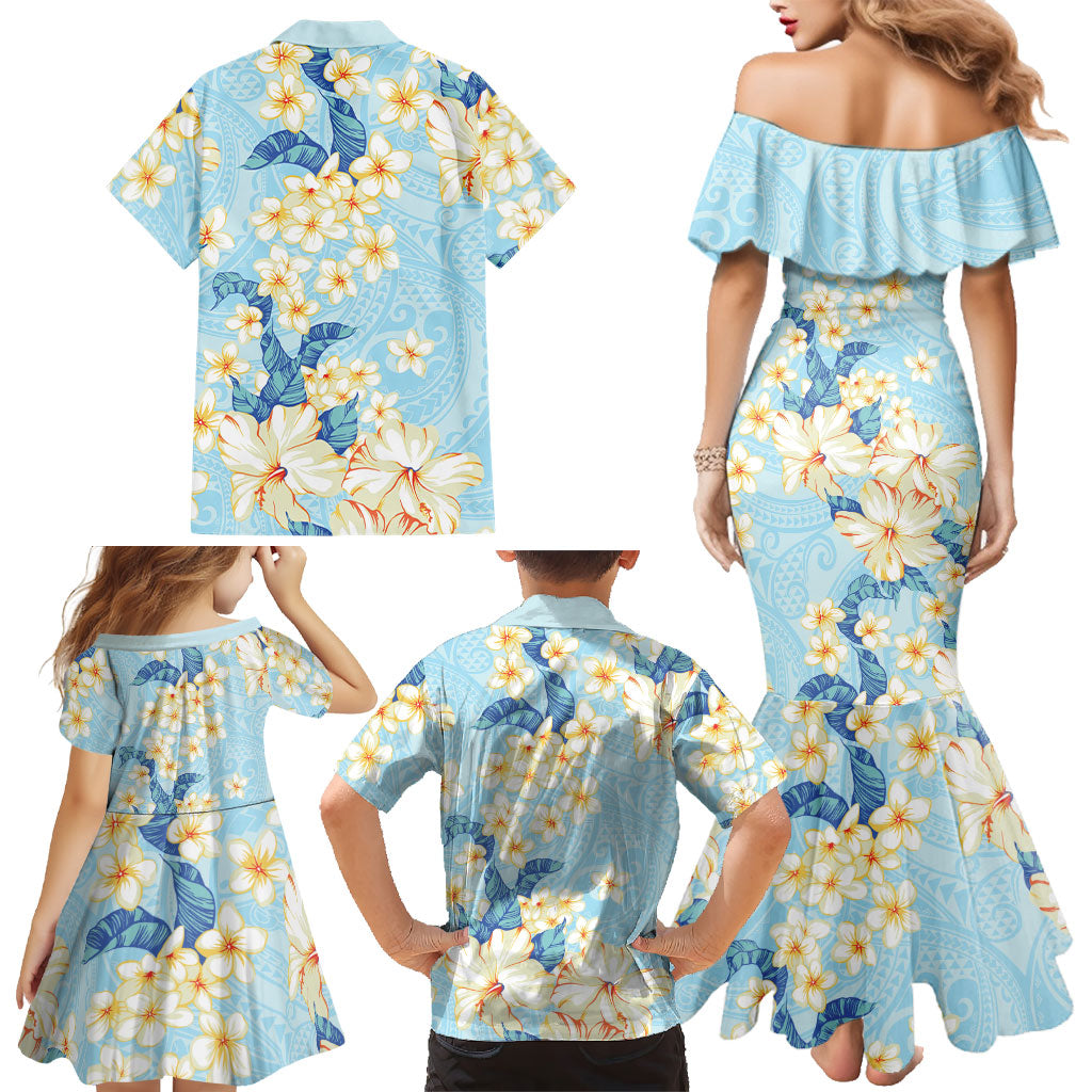 Hawaii Hibiscus Plumeria Blue Family Matching Mermaid Dress and Hawaiian Shirt Polynesian Pattern LT01 - Polynesian Pride