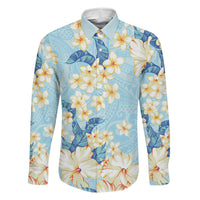 Hawaii Hibiscus Plumeria Blue Family Matching Mermaid Dress and Hawaiian Shirt Polynesian Pattern LT01 Dad's Shirt - Long Sleeve Blue - Polynesian Pride