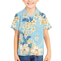 Hawaii Hibiscus Plumeria Blue Family Matching Mermaid Dress and Hawaiian Shirt Polynesian Pattern LT01 Son's Shirt Blue - Polynesian Pride