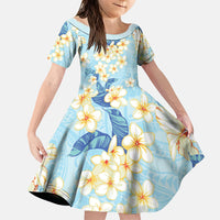 Hawaii Hibiscus Plumeria Blue Family Matching Off The Shoulder Long Sleeve Dress and Hawaiian Shirt Polynesian Pattern LT01 Daughter's Dress Blue - Polynesian Pride