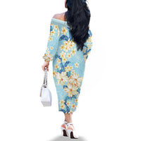 Hawaii Hibiscus Plumeria Blue Family Matching Off The Shoulder Long Sleeve Dress and Hawaiian Shirt Polynesian Pattern LT01 - Polynesian Pride