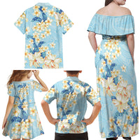 Hawaii Hibiscus Plumeria Blue Family Matching Off Shoulder Maxi Dress and Hawaiian Shirt Polynesian Pattern LT01 - Polynesian Pride