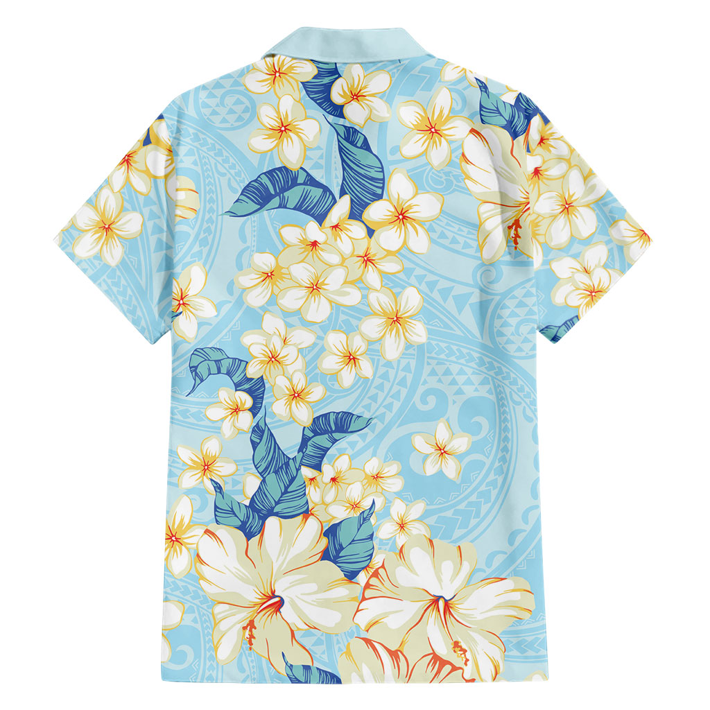 Hawaii Hibiscus Plumeria Blue Family Matching Off Shoulder Maxi Dress and Hawaiian Shirt Polynesian Pattern LT01 - Polynesian Pride
