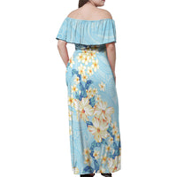 Hawaii Hibiscus Plumeria Blue Family Matching Off Shoulder Maxi Dress and Hawaiian Shirt Polynesian Pattern LT01 - Polynesian Pride