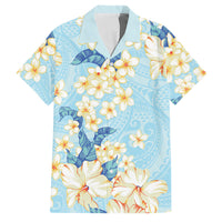 Hawaii Hibiscus Plumeria Blue Family Matching Summer Maxi Dress and Hawaiian Shirt Polynesian Pattern LT01 Dad's Shirt - Short Sleeve Blue - Polynesian Pride