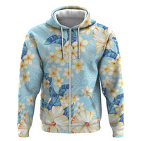 Hawaii Hibiscus Plumeria Blue Hoodie Polynesian Pattern