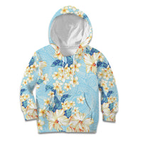 Hawaii Hibiscus Plumeria Blue Kid Hoodie Polynesian Pattern