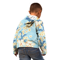 Hawaii Hibiscus Plumeria Blue Kid Hoodie Polynesian Pattern