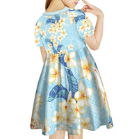 Hawaii Hibiscus Plumeria Blue Kid Short Sleeve Dress Polynesian Pattern