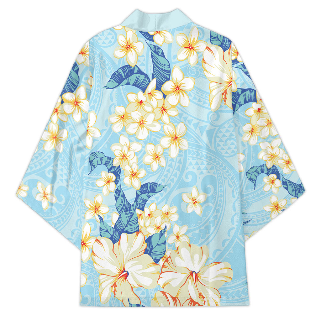 Hawaii Hibiscus Plumeria Blue Kimono Polynesian Pattern
