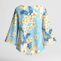 Hawaii Hibiscus Plumeria Blue Kimono Sleeve Blouse Polynesian Pattern
