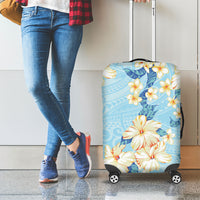 Hawaii Hibiscus Plumeria Blue Luggage Cover Polynesian Pattern