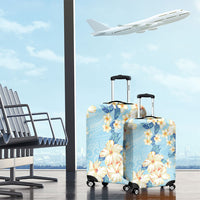 Hawaii Hibiscus Plumeria Blue Luggage Cover Polynesian Pattern